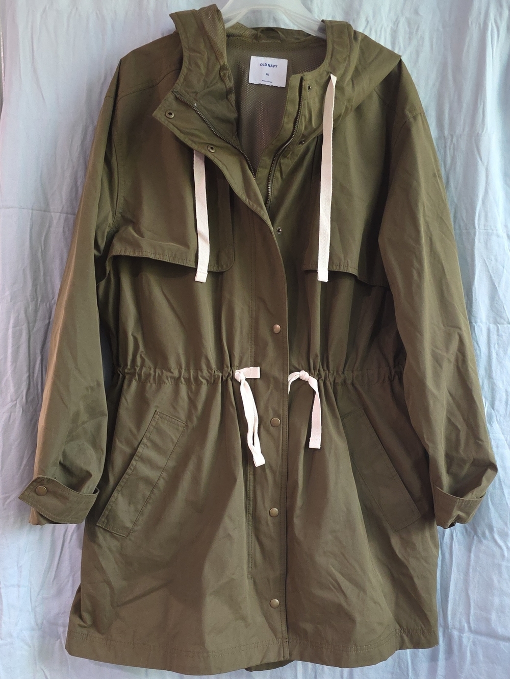 Old Navy Women’s XXL Olive Green Water-Resistant Hooded Trench Coat NWOT